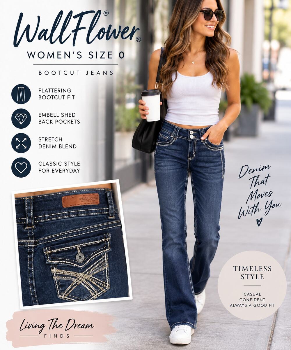 WallFlower Women’s Size 0 Dark Wash Bootcut Jeans Embellished Pockets Stretch